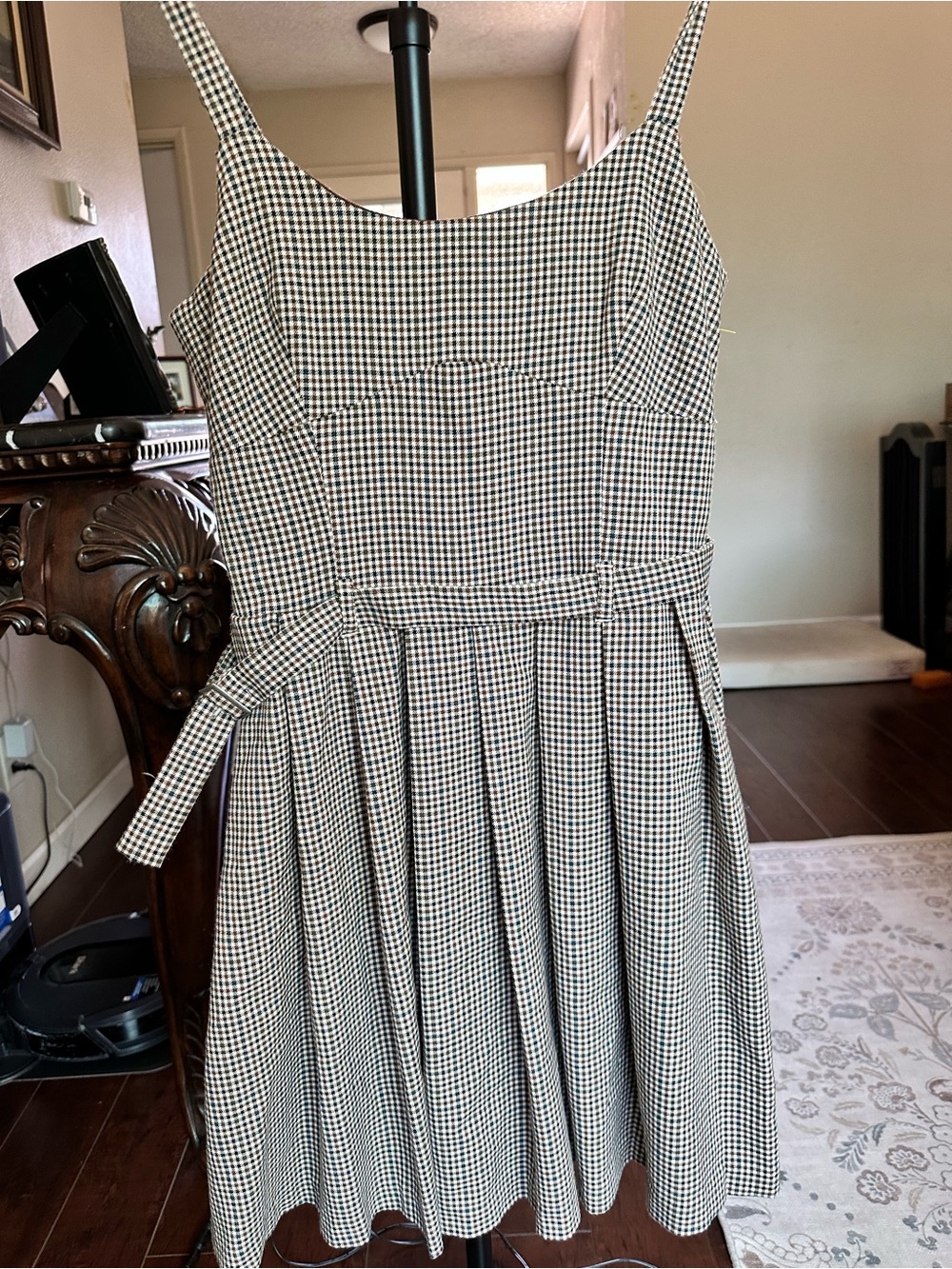 SO Brown and blue Gingham Midi Dress with Waist Tie